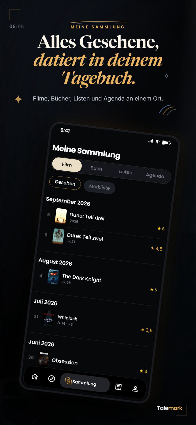 Meine Sammlung: alles Gesehene mit Datum in deinem Tagebuch