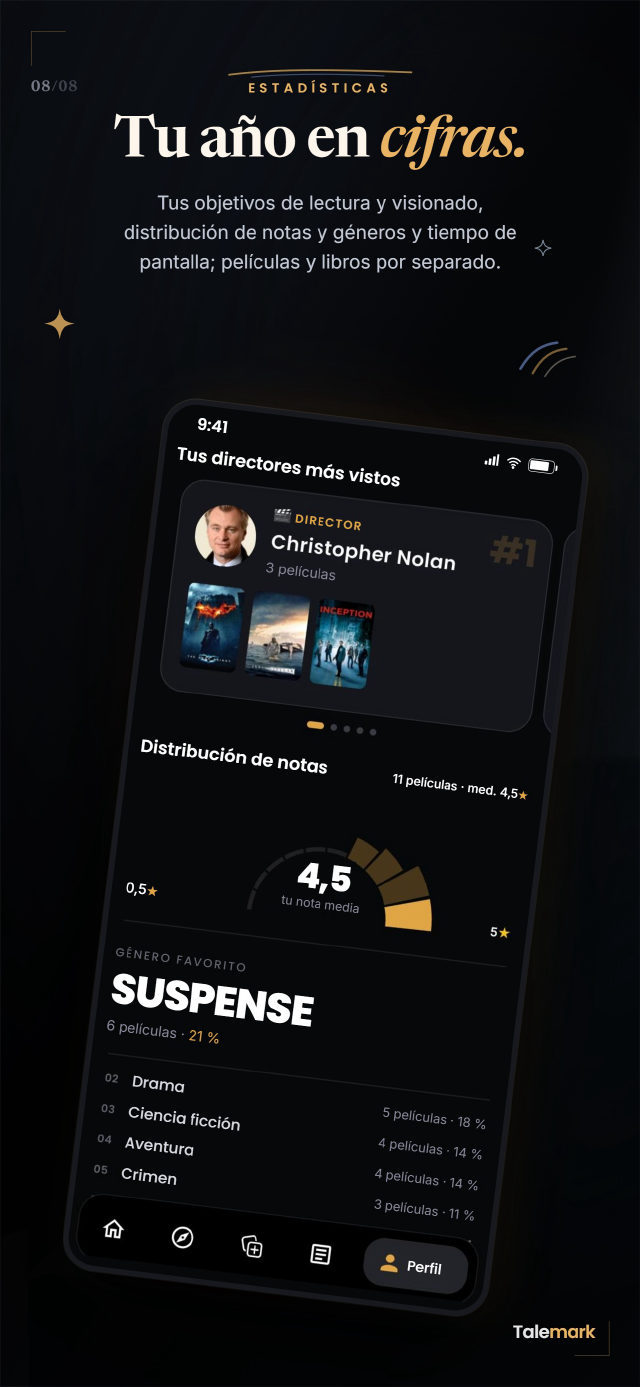 Estadísticas: objetivos, notas y géneros, tiempo de pantalla