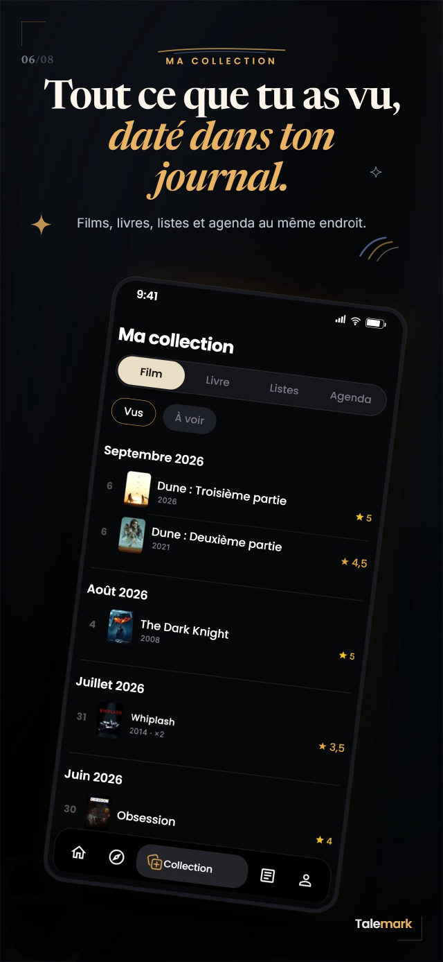 Ma bibliothèque : tout ce que tu as vu, daté, dans ton journal