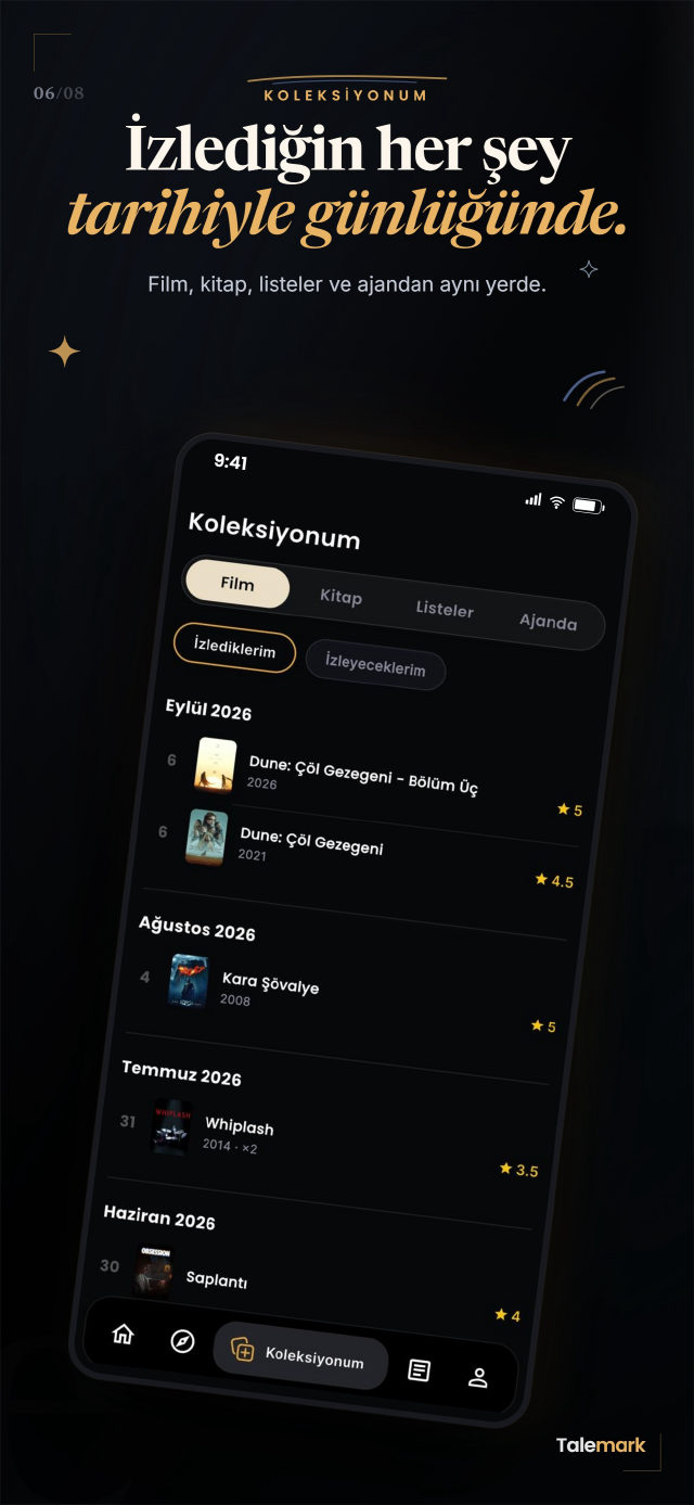Koleksiyonum: izlediğin her şey tarihiyle günlüğünde